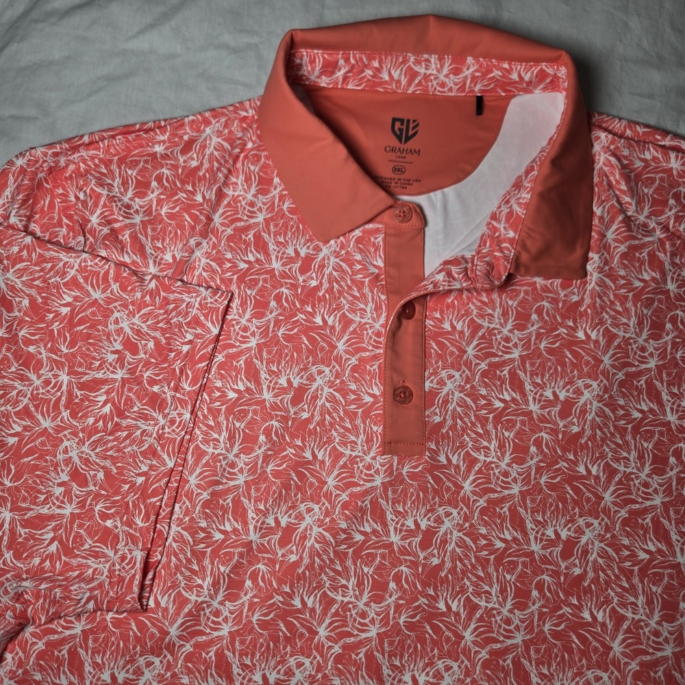 Graham Luxe Golf Polo Shirt Size 3XL Magic Star‎ Coral and White Floral Design